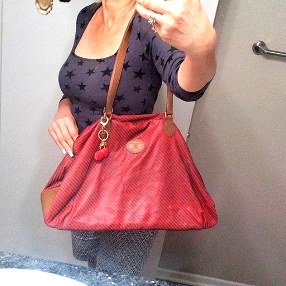 Rare Gucci Tote XL Shoulder Bag Brown Red Striped Vintage Limited Edition Glam - Picture 15 of 15